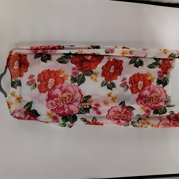 Umgee Floral Sheer Duster Size Medium Large Pink Red Raw Hem - Picture 6 of 8